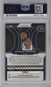 Anthony Edwards from the 2020-21 Panini Prizm set featuring a Choice Blue/Yellow/Green parallel graded by PSA and given an overall grade of 10.