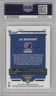 Ja Morant from the 2019-20 Panini Donruss Optic set featuring a Fast Break Holo parallel graded by PSA and given an overall grade of 9.