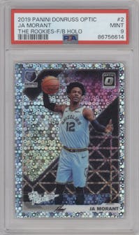 Ja Morant from the 2019-20 Panini Donruss Optic set featuring a Fast Break Holo parallel graded by PSA and given an overall grade of 9.