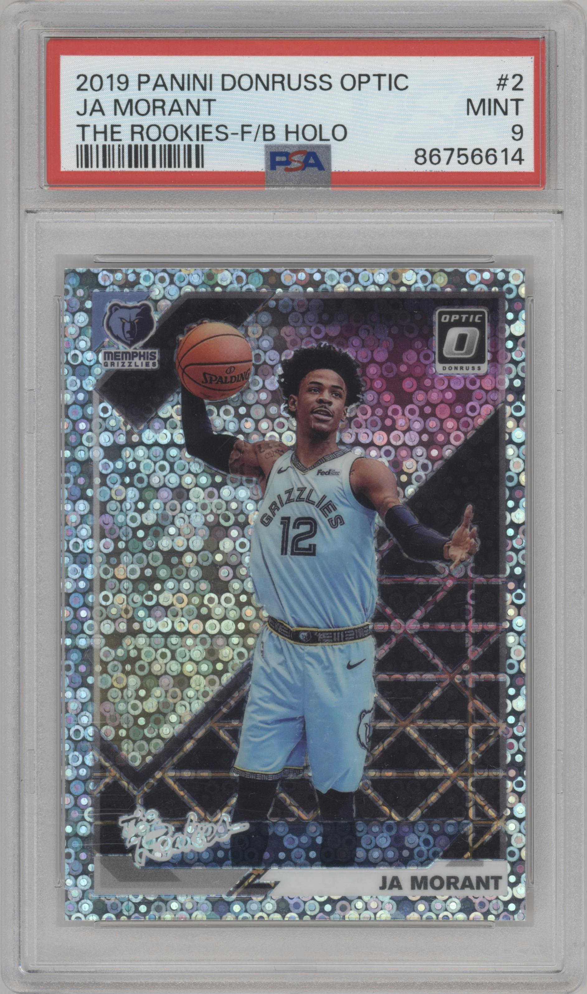 Ja Morant from the 2019-20 Panini Donruss Optic set featuring a Fast Break Holo parallel graded by PSA and given an overall grade of 9.