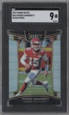 Patrick Mahomes II from the 2018 Panini Select set featuring a Silver Prizm  parallel graded by SGC and given an overall grade of 9.