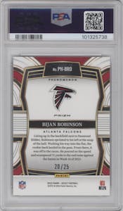 Bijan Robinson from the 2023 Panini Select set featuring a Tie-Dye parallel graded by PSA and given an overall grade of 10.
