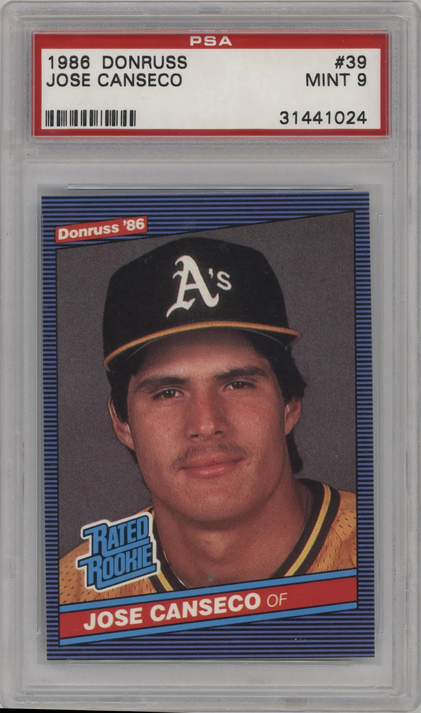 1986 Donruss Rated Rookie Jose Canseco #39 PSA 9