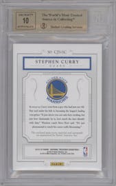  Stephen Curry  from the 2014-15 Panini National Treasures set graded by Beckett and given an overall grade of 9.5.
