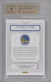  Stephen Curry  from the 2014-15 Panini National Treasures set graded by Beckett and given an overall grade of 9.5.