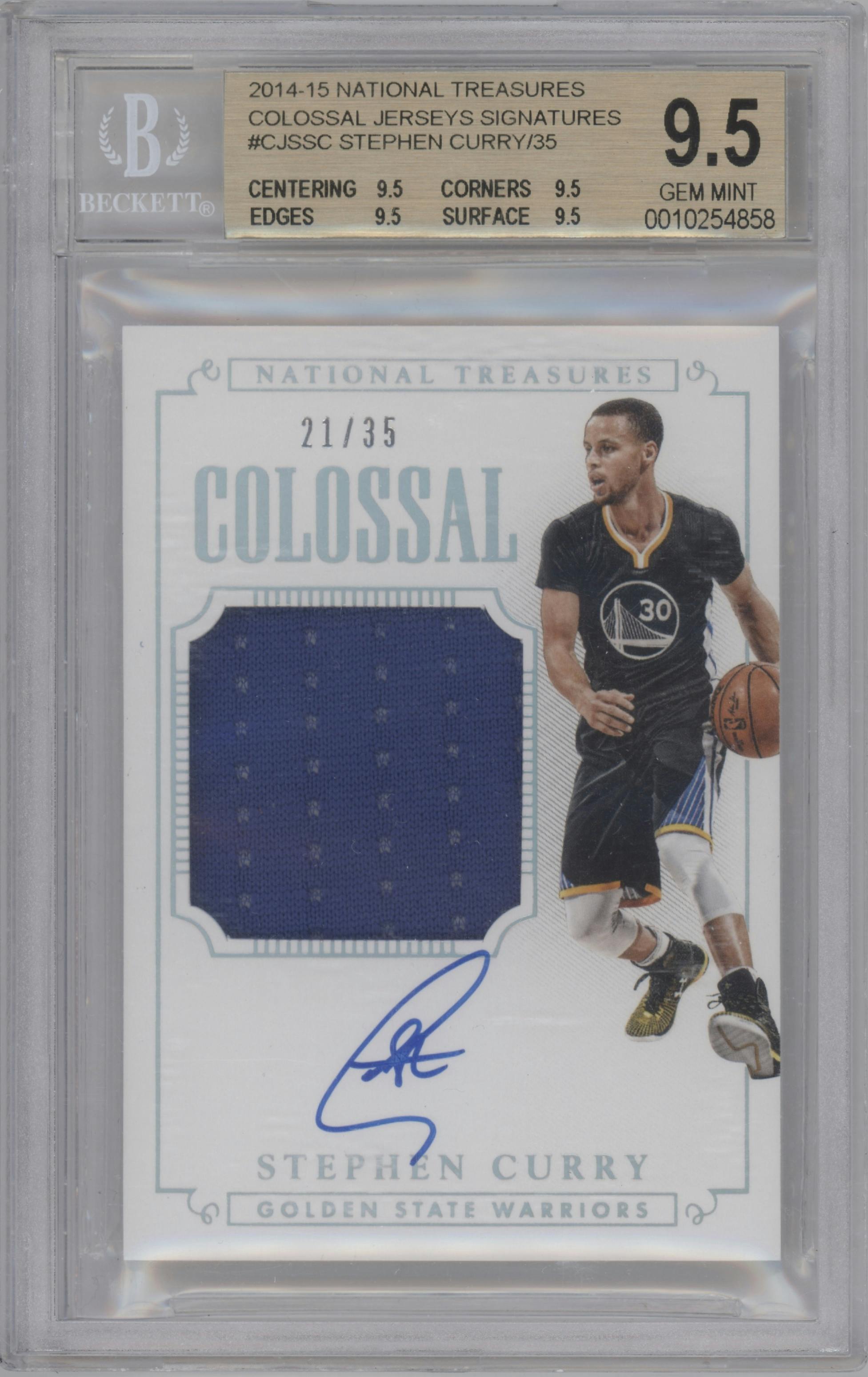  Stephen Curry  from the 2014-15 Panini National Treasures set graded by Beckett and given an overall grade of 9.5.