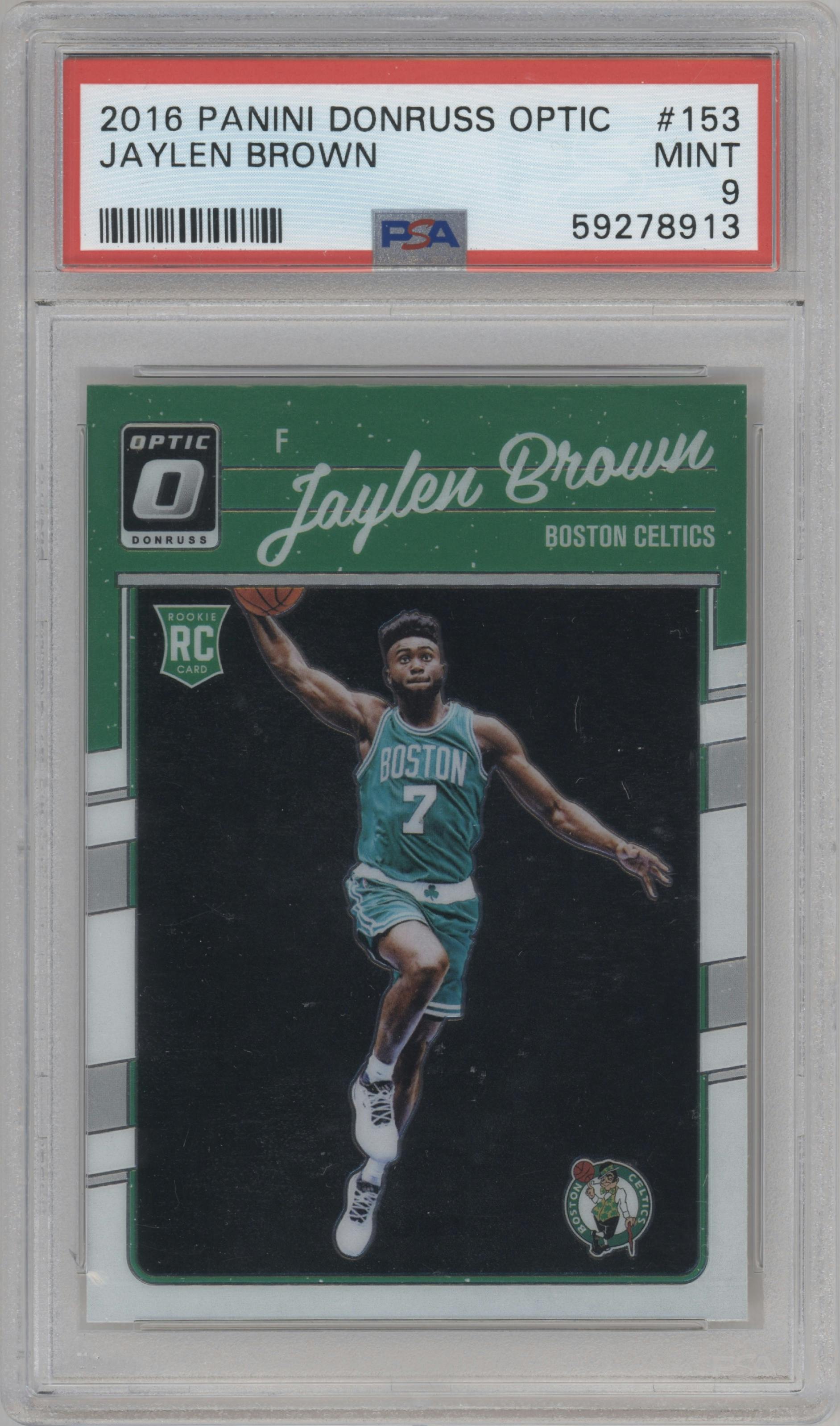 Jaylen Brown from the 2016-17 Panini Donruss Optic set graded by PSA and given an overall grade of 9.