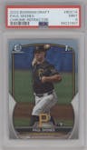 Paul Skenes from the 2023 Bowman Draft set featuring a Refractor parallel graded by PSA and given an overall grade of 9.