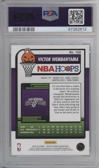 Victor Wembanyama from the 2023-24 Panini Haunted Hoops set featuring a Slime parallel graded by PSA and given an overall grade of 10.