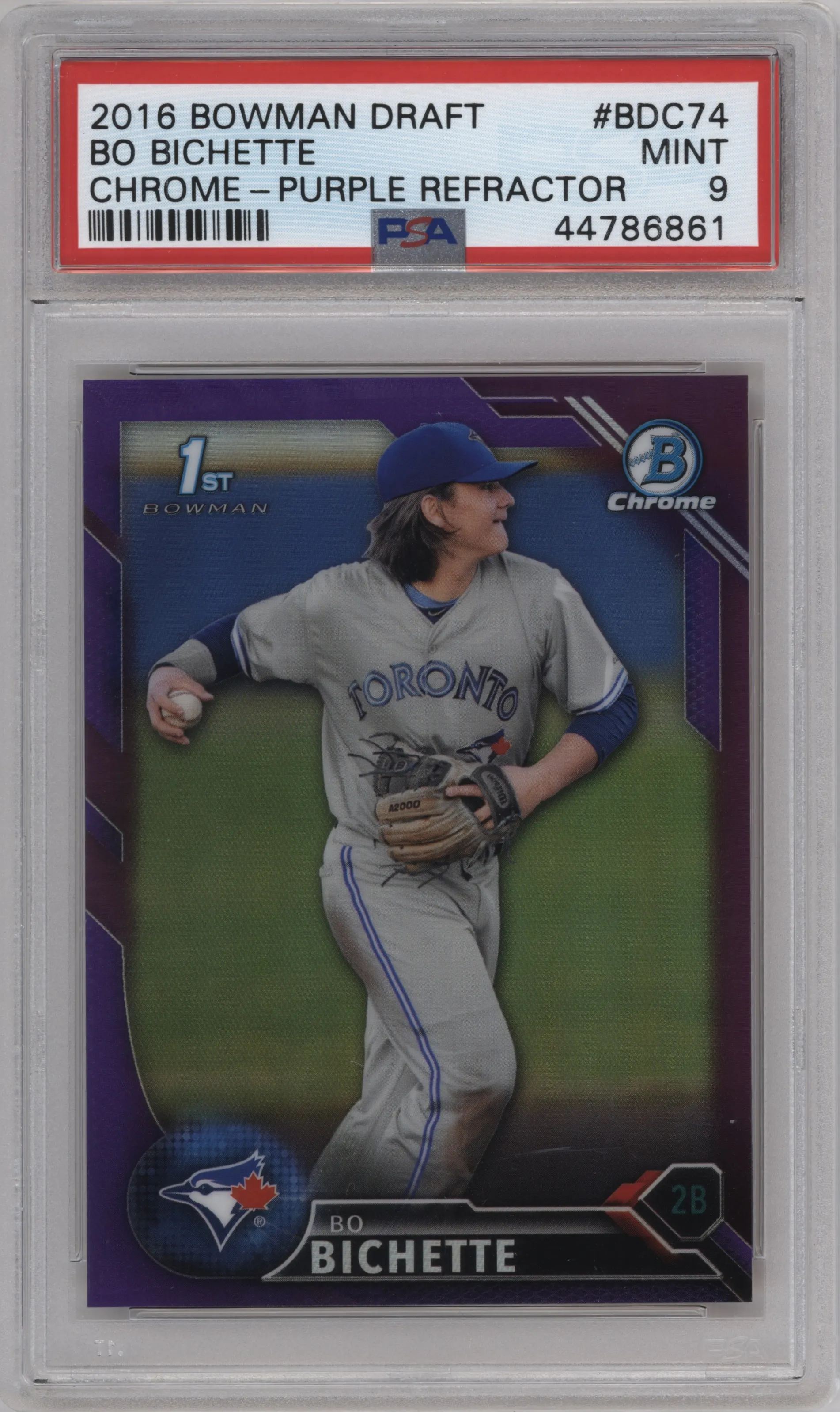 2016 Bowman Draft Chrome Bo Bichette Purple Refractor PSA 9