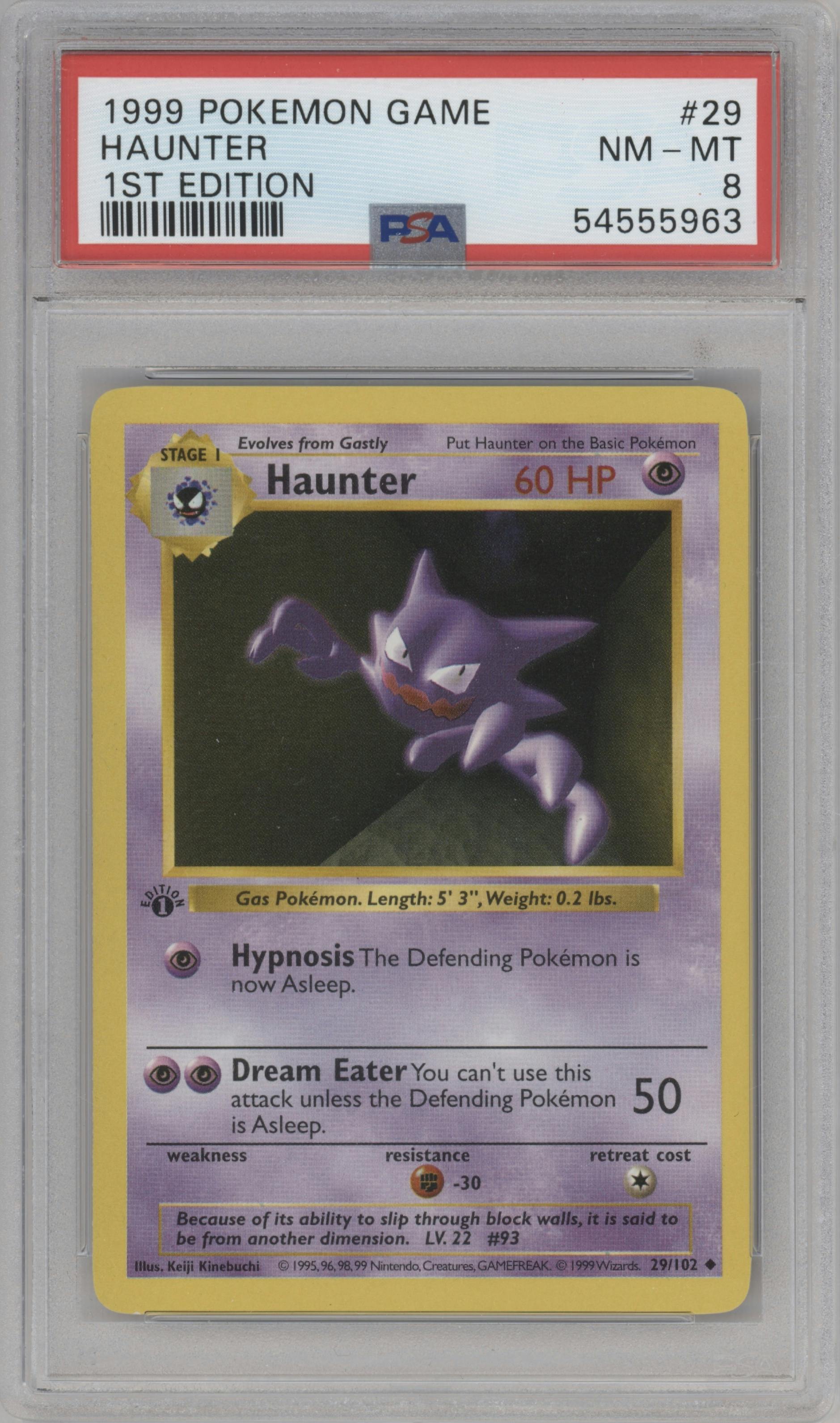 Haunter from the 1999 Pokemon set graded by PSA and given an overall grade of 8.