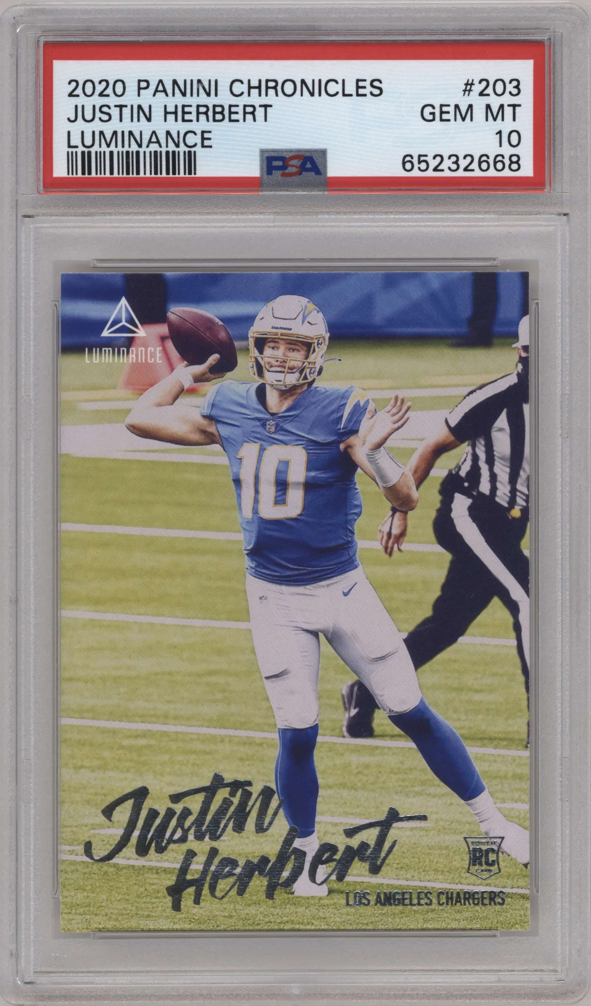 2020 Panini Chronicles Luminance Justin Herbert PSA 10