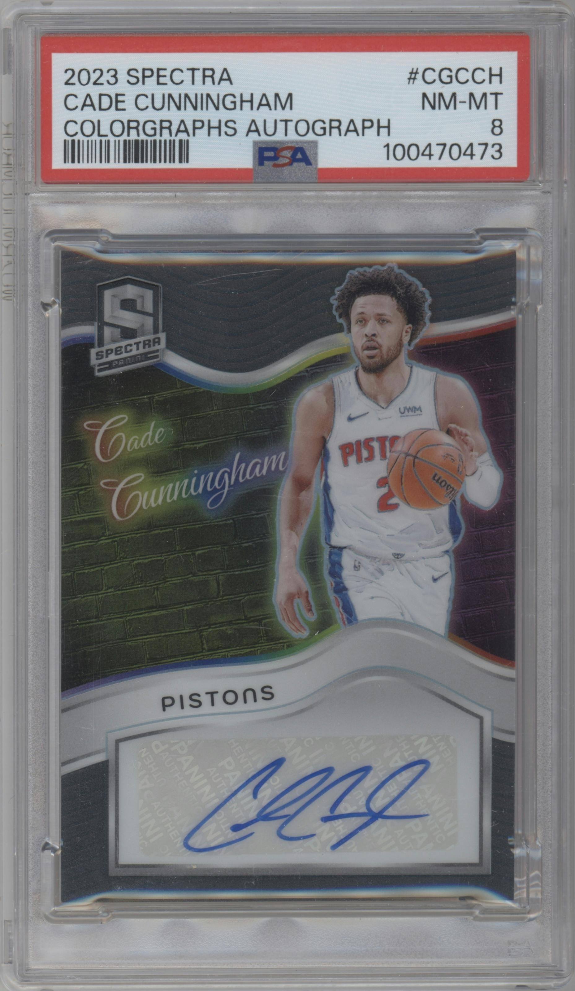 Cade Cunningham from the 2023-24 Panini Spectra set graded by PSA and given an overall grade of 8.