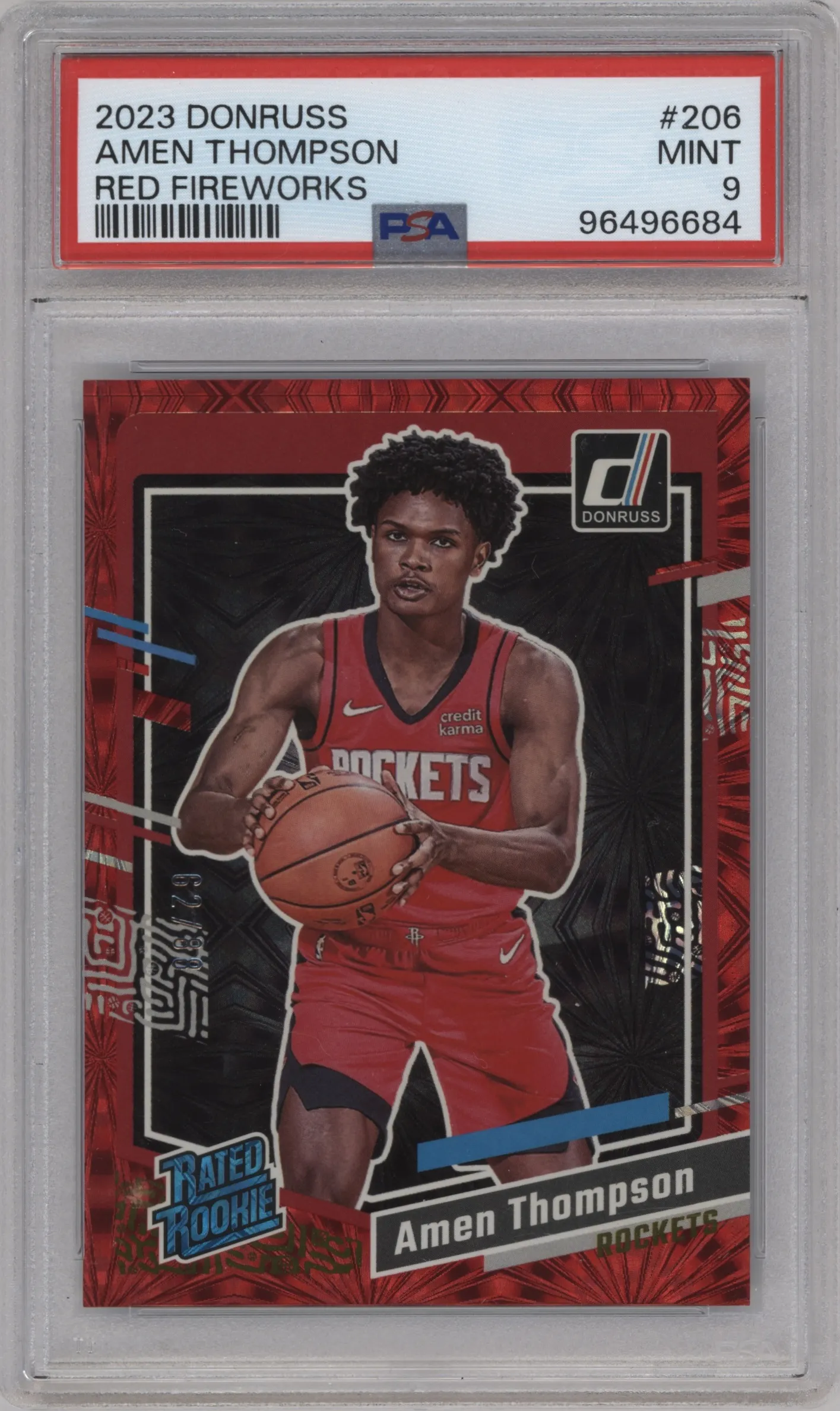 2023 Panini Donruss Rated Rookie Amen Thompson Red Fireworks #206 PSA 9