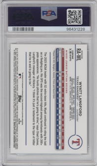 Wyatt Langford from the 2024 Topps Chrome set featuring a Refractor parallel graded by PSA and given an overall grade of 10.