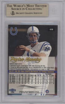 Peyton Manning from the 1998 Fleer Ultra set graded by Beckett and given an overall grade of 9.5.