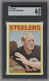 Terry Bradshaw from the 1972 Topps set graded by SGC and given an overall grade of 6.