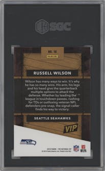 Russell Wilson from the 2019 Panini The National VIP set graded by SGC and given an overall grade of 10.