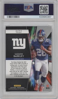 Saquon Barkley from the 2018 Panini Prizm set graded by PSA and given an overall grade of 10.