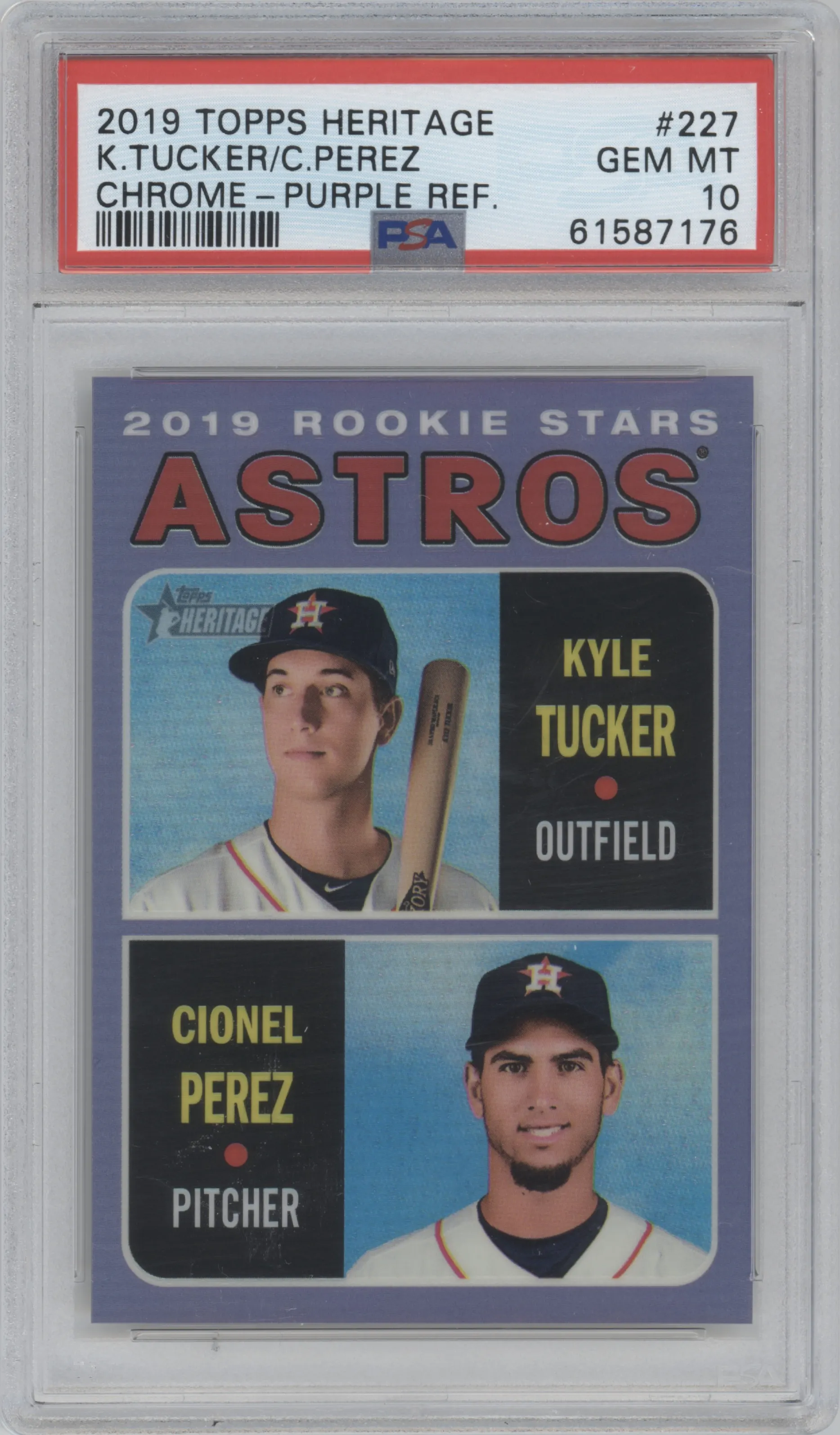2019 Topps Heritage Chrome Kyle Tucker/Cionel Perez Purple Hot Box Refractor #THC-227 PSA 10
