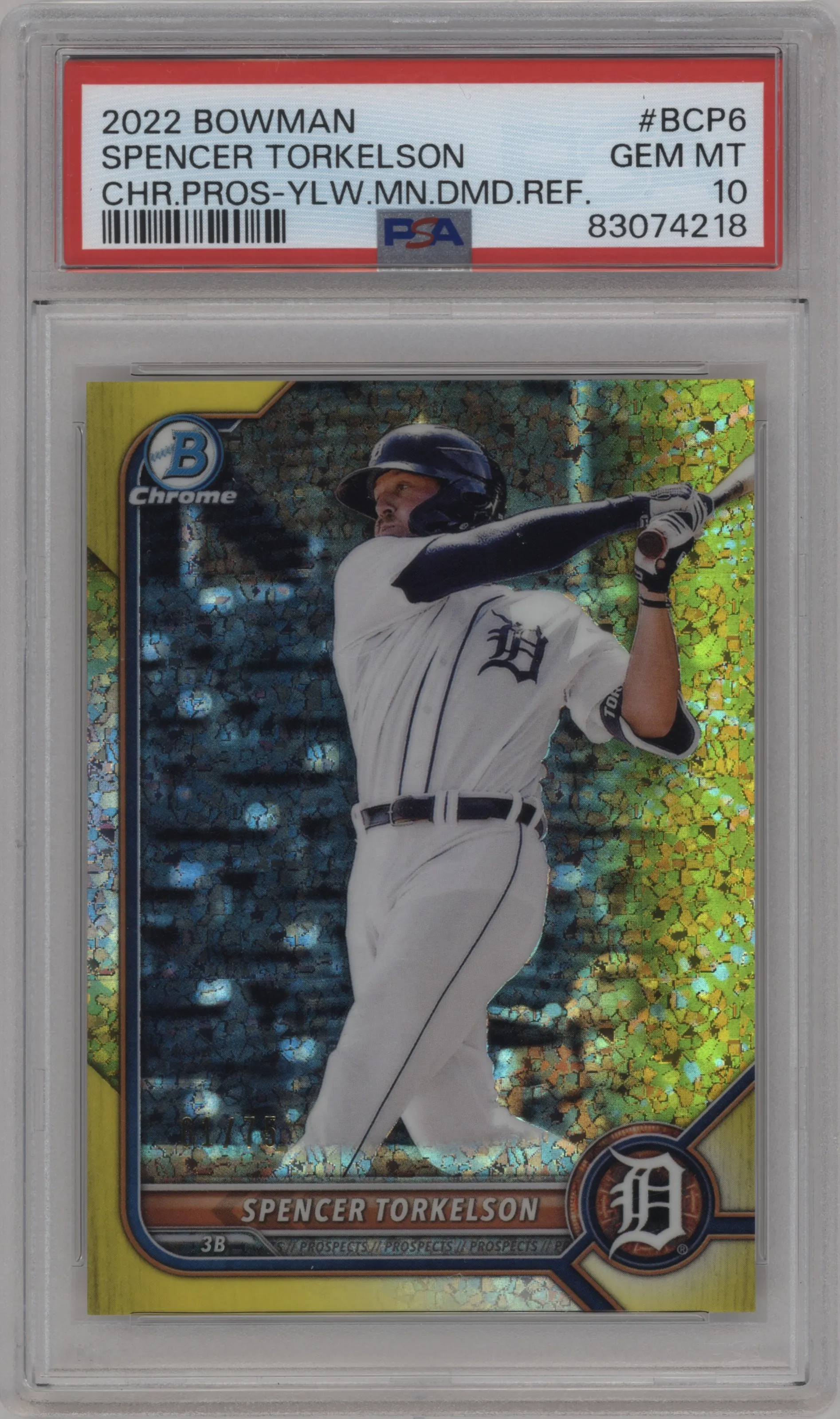 2022 Bowman Chr.Pros. Spencer Torkelson Yellow Mini Diamond Refractor PSA 10