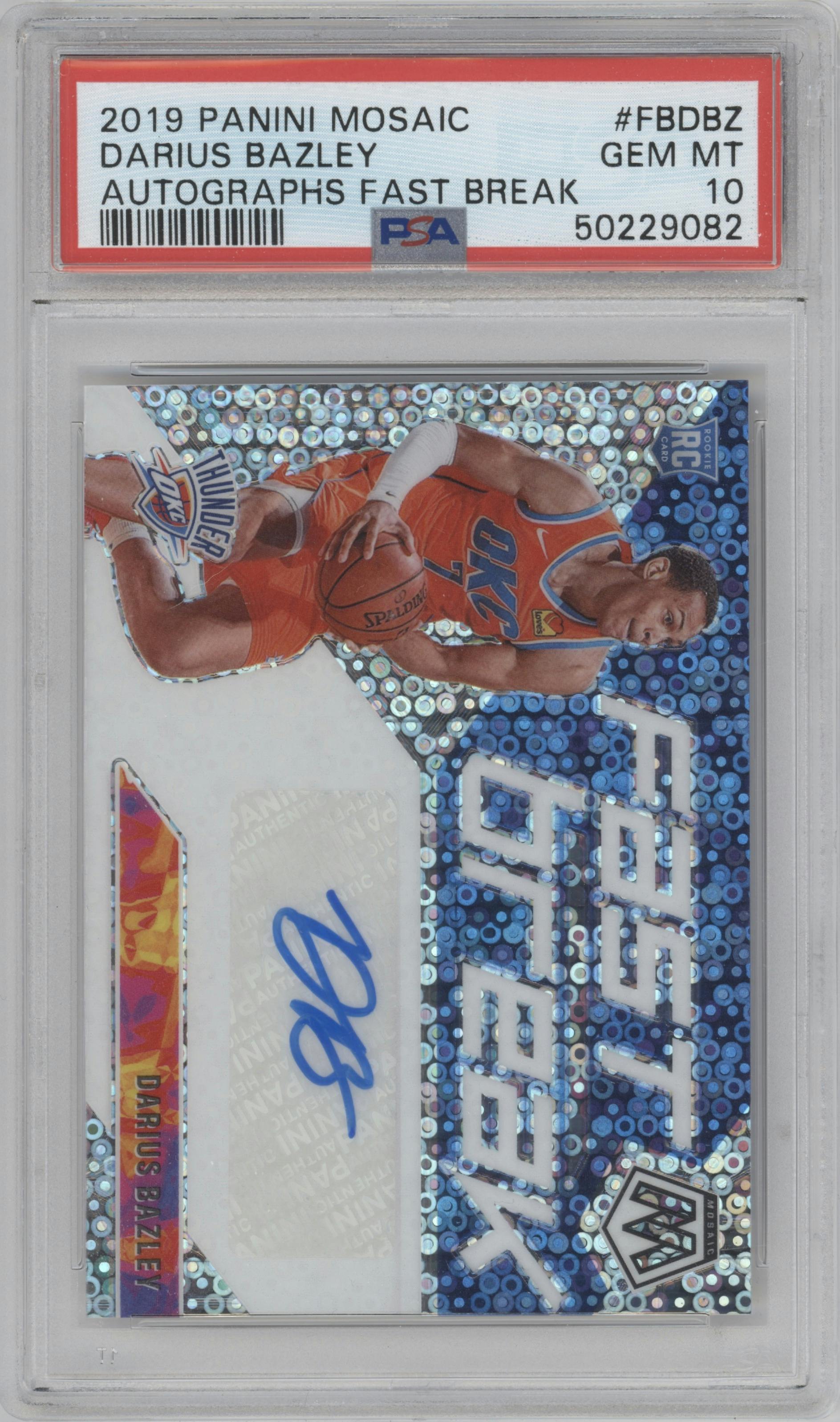 Darius Bazley from the 2019-20 Panini Mosaic  set graded by PSA and given an overall grade of 10.