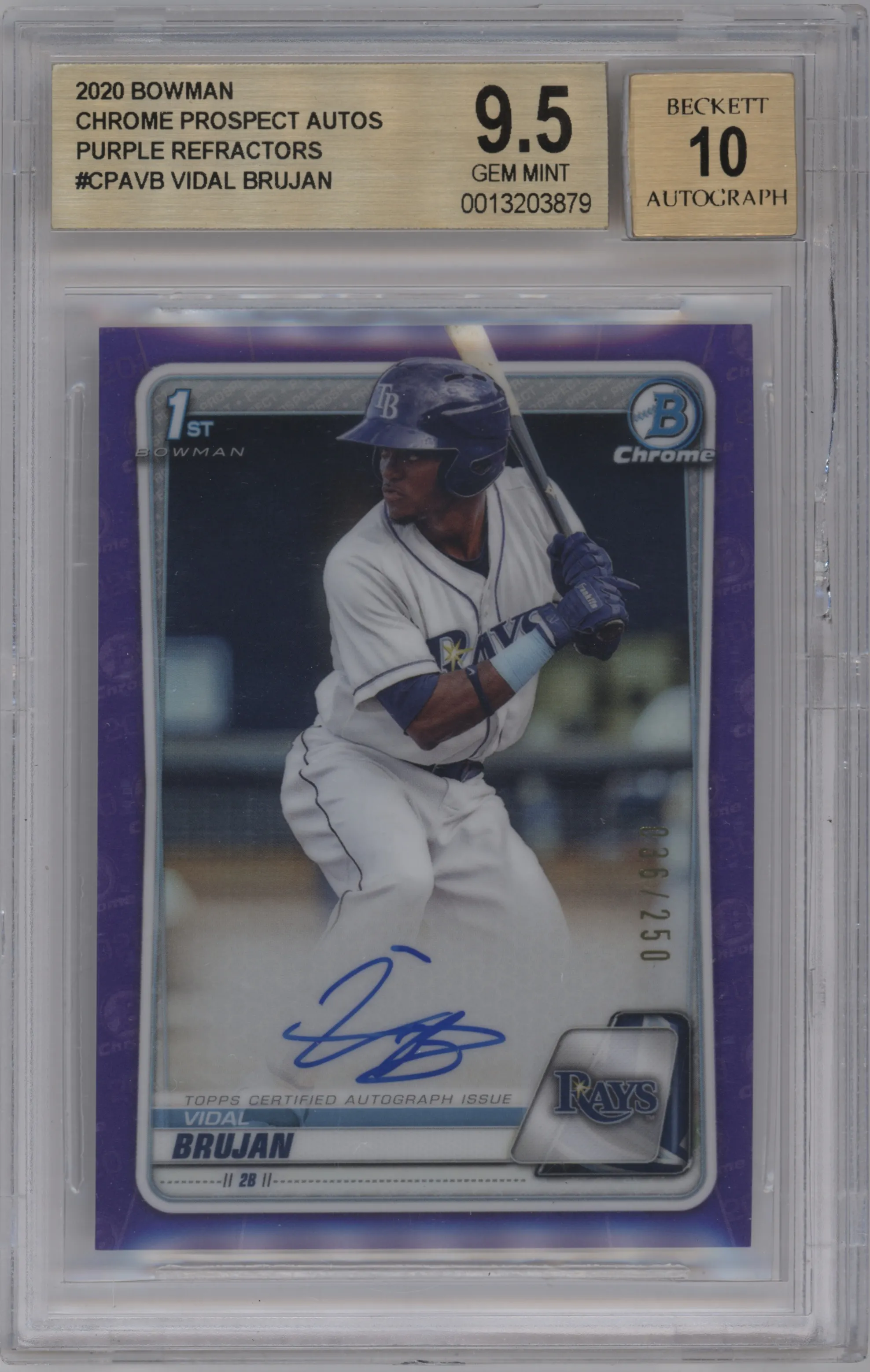 2020 Bowman Chr.Pros.Auto Vidal Brujan Purple Refractor BGS 9.5