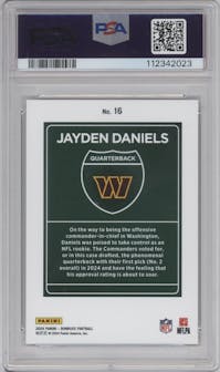 Jayden Daniels from the 2024 Donruss set graded by PSA and given an overall grade of 10.