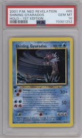 Shining Gyarados from the 2001 Pokemon Neo Genesis set graded by PSA and given an overall grade of 10.