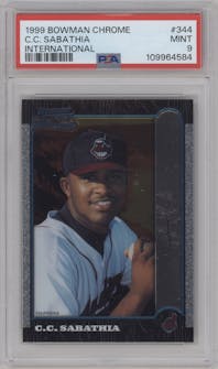C.C. Sabathia from the 1999 Bowman Chrome set graded by PSA and given an overall grade of 9.