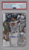 Aaron Judge from the 2020 Topps Holiday Mega Box set graded by PSA and given an overall grade of 10.