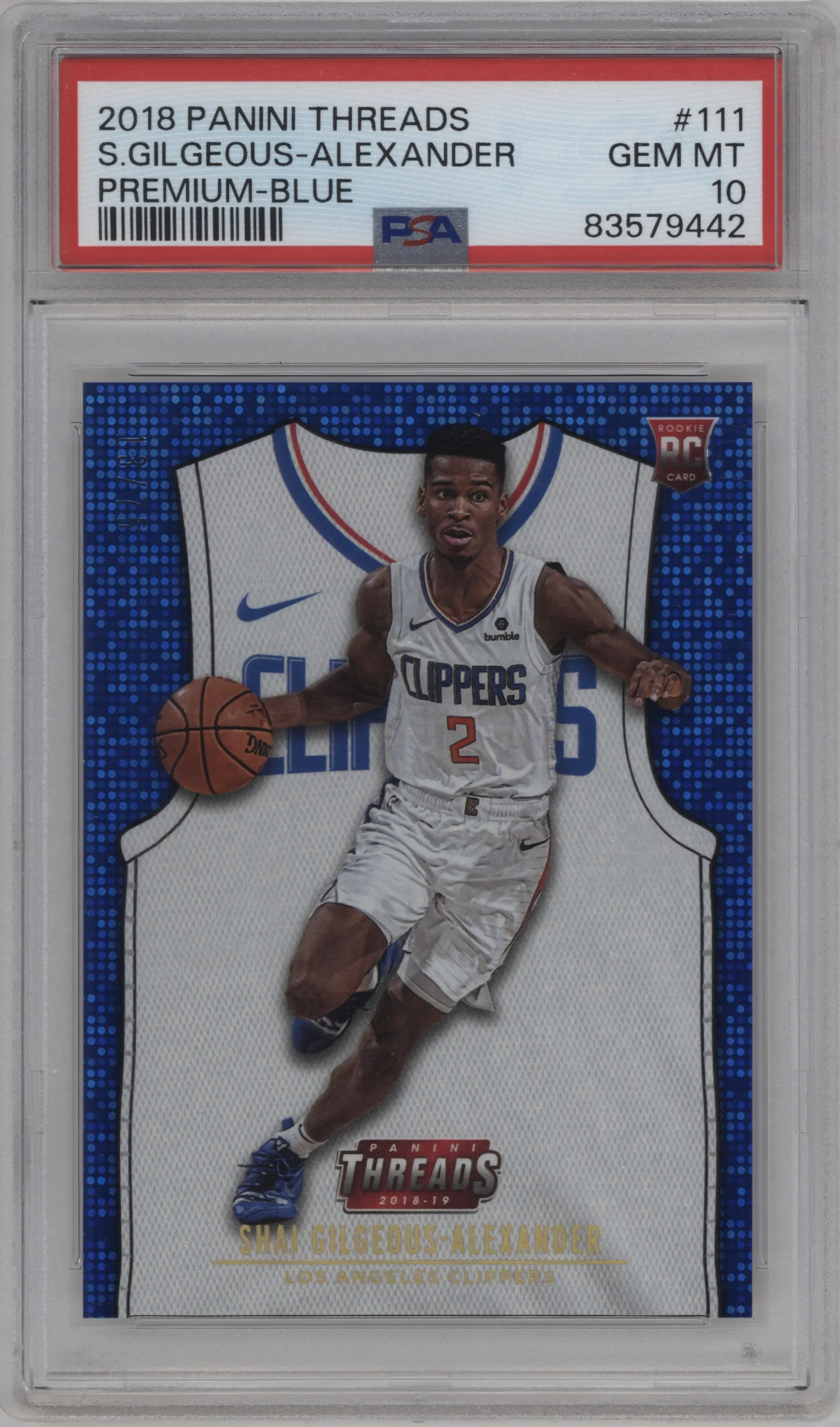 2018 Panini Threads Rke.Assoc.Jrsy. Shai Gilgeous-Alexander Premium Blue #111 PSA 10