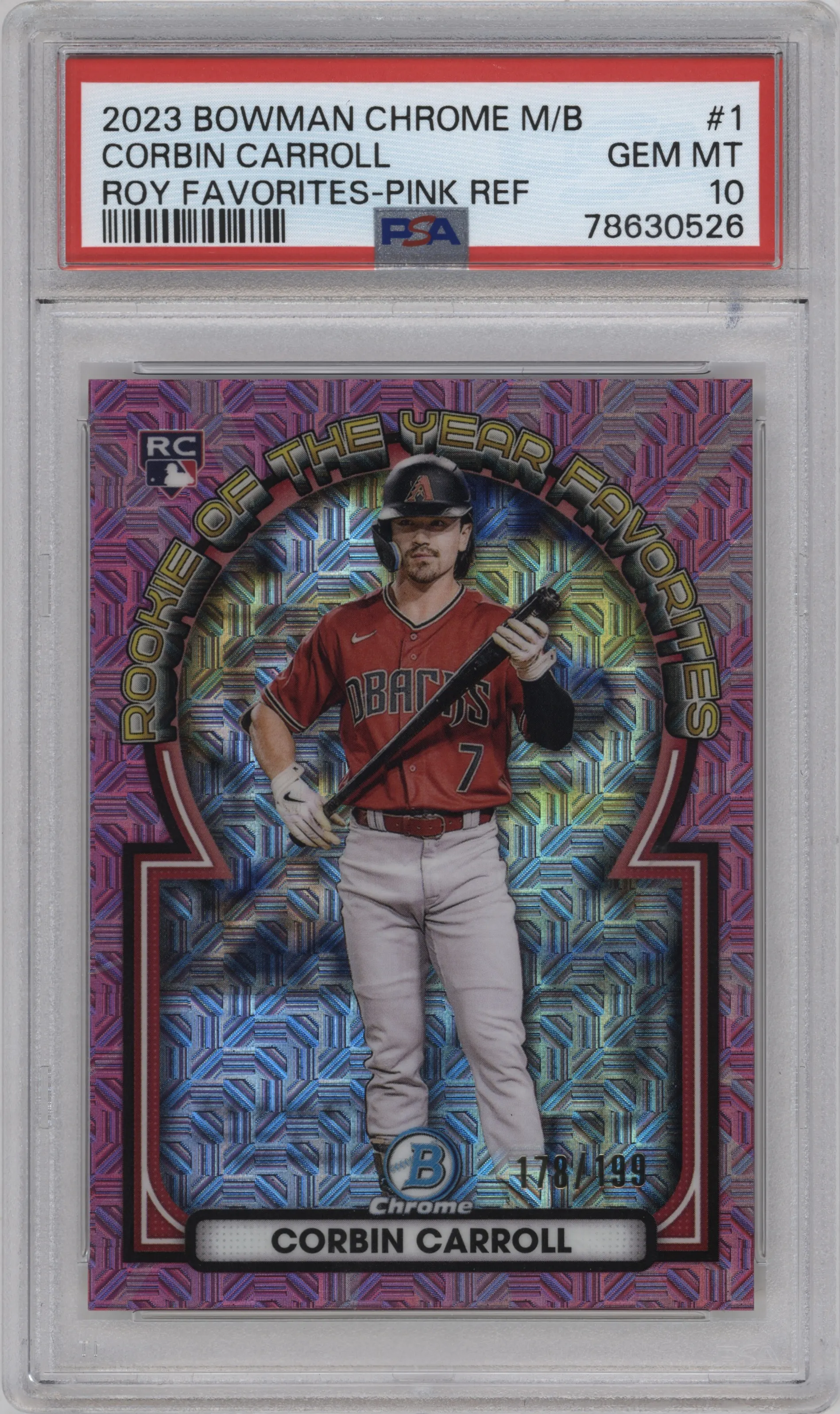 2023 Bowman Mega Box ROTY Favorites Corbin Carroll Pink Refractor #ROYF-1 PSA 10