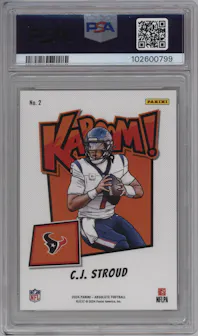 C.J. Stroud from the 2024 Panini Absolute set graded by PSA and given an overall grade of 10.