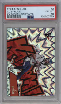 C.J. Stroud from the 2024 Panini Absolute set graded by PSA and given an overall grade of 10.
