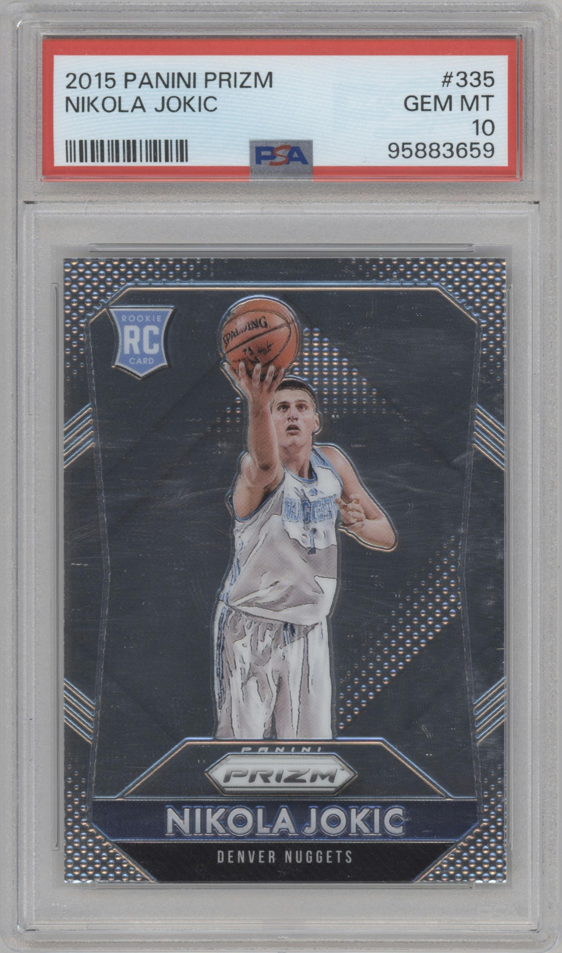 Nikola Jokic from the 2015-16 Panini Prizm  set graded by PSA and given an overall grade of 10.
