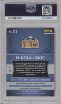 Nikola Jokic from the 2015-16 Panini Prizm  set graded by PSA and given an overall grade of 10.