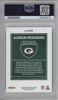 Aaron Rodgers from the 2022 Panini Donruss set graded by PSA and given an overall grade of 10.