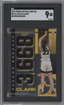 Caitlin Clark from the 2024 Panini Caitlin Clark Collection set graded by SGC and given an overall grade of 9.