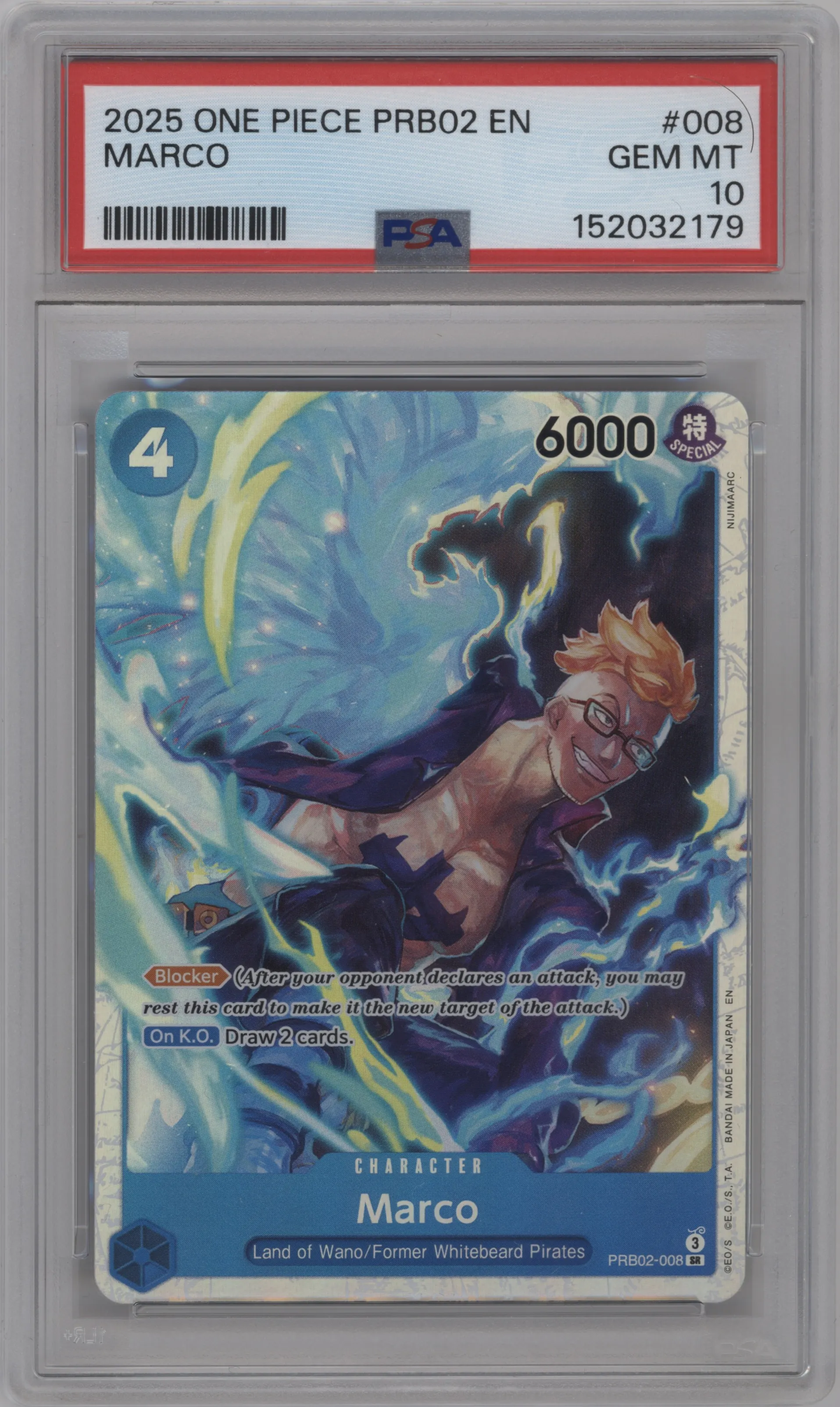 2025 One Piece PB The Best Marco SR #PRB02-008 SR PSA 10