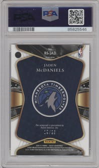 Jaden McDaniels from the 2020-21 Panini Select  set featuring a Tie-Dye parallel graded by PSA and given an overall grade of 10.
