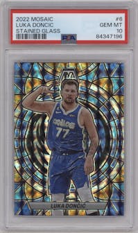Luka Doncic from the 2022-23 Panini Mosaic set graded by PSA and given an overall grade of 10.