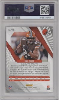 Nick Chubb from the 2023 Panini Phoenix set featuring a Fire & Ice parallel graded by PSA and given an overall grade of 10.