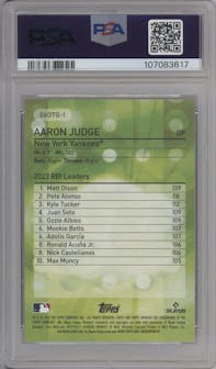 Aaron Judge from the 2024 Topps Archives set graded by PSA and given an overall grade of 8.