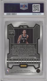 Victor Wembanyama from the 2023-24 Panini Prizm set featuring a Silver Prizm parallel graded by PSA and given an overall grade of 10.