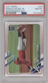 Ronald Acuna Jr. from the 2021 Topps Series 1 set featuring a Independence Day parallel graded by PSA and given an overall grade of 10.