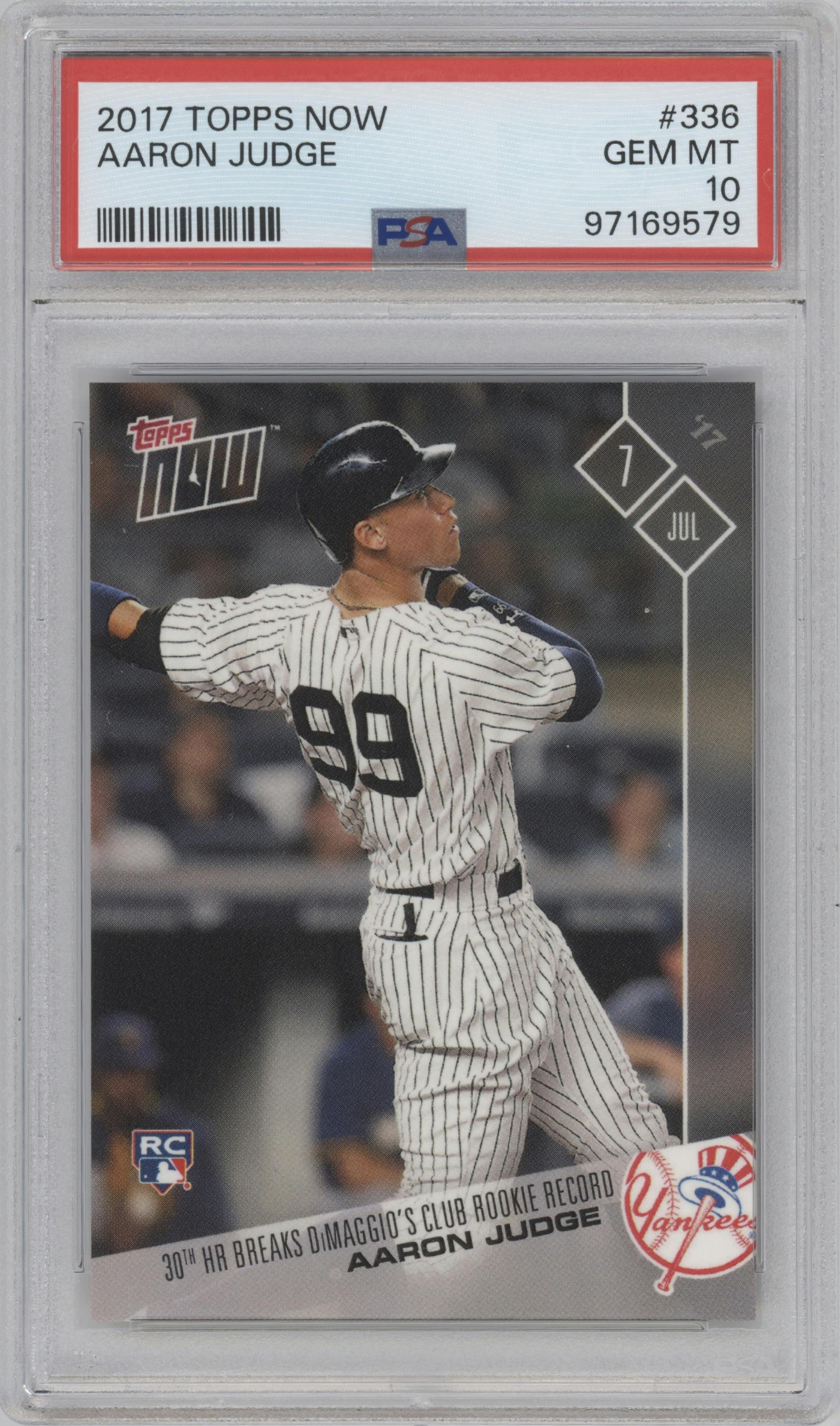 Aaron Judge from the 2017 Topps Now set graded by PSA and given an overall grade of 10.