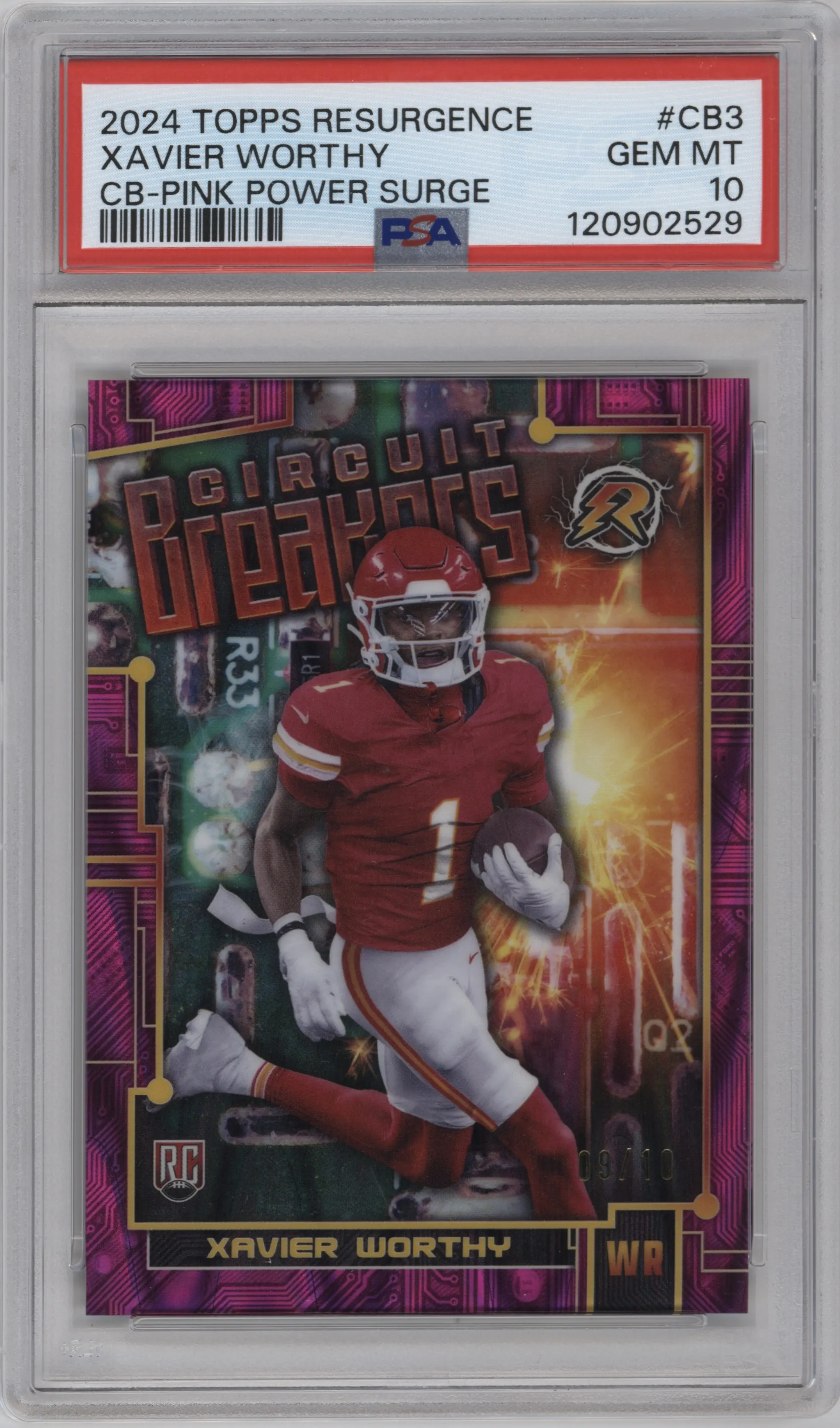 2024 Topps Resurgence Circuit Breakers Xavier Worthy Pink Power Surge PSA 10