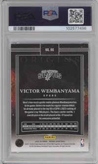 Victor Wembanyama from the 2023-24 Panini Origins set graded by PSA and given an overall grade of 8.