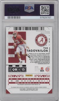 Tua Tagovailoa from the 2020 Panini Contenders Draft Picks set featuring a Diamond parallel graded by PSA and given an overall grade of 9.